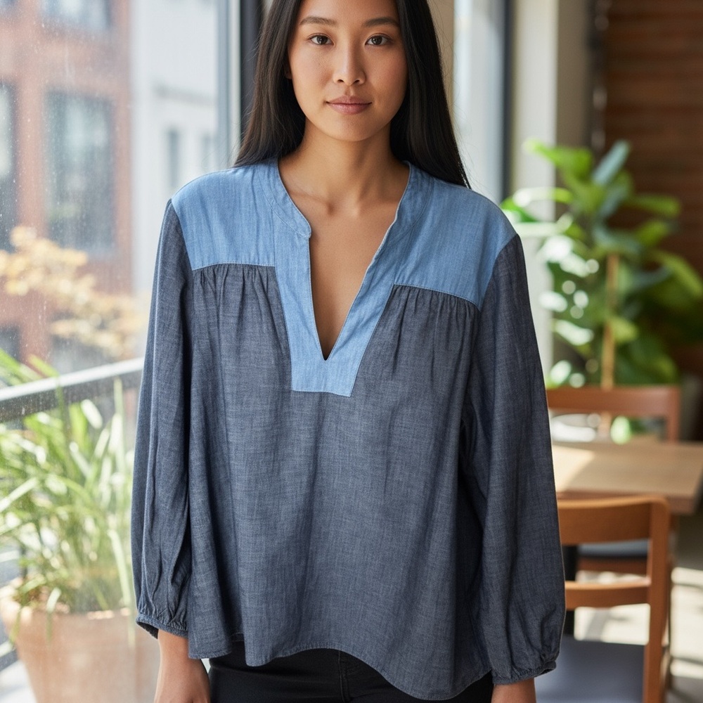 Women's Lands' End Poplin Peasant Top‎